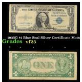 1935G $1 Blue Seal Silver Certificate Grades vf+ M