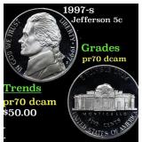 1997-s Proof Jefferson Nickel 5c pr70 dcam SEGS
