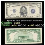 1934C $5 Blue Seal Silver Certificate Grades Choic