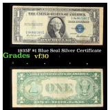 1935F $1 Blue Seal Silver Certificate Grades vf++