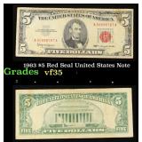 1963 $5 Red Seal United States Note Grades vf++