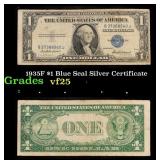 1935F $1 Blue Seal Silver Certificate Grades vf+