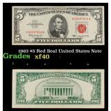1963 $5 Red Seal United States Note Grades xf