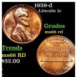 1959-d Lincoln Cent 1c Grades GEM+ Unc RD