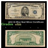 1953 $5 Blue Seal Silver Certificate Grades vf+
