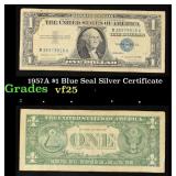1957A $1 Blue Seal Silver Certificate Grades vf+