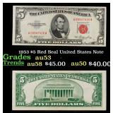 1953 $5 Red Seal United States Note Grades Select