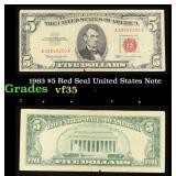 1963 $5 Red Seal United States Note Grades vf++