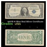 1957B $1 Blue Seal Silver Certificate Grades vf+