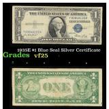 1935E $1 Blue Seal Silver Certificate Grades vf+