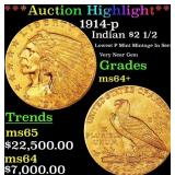 *Highlight* 1914-p Gold Indian Quarter Eagle $2 1/