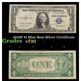 1935F $1 Blue Seal Silver Certificate Grades vf++
