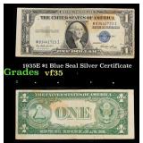 1935E $1 Blue Seal Silver Certificate Grades vf++