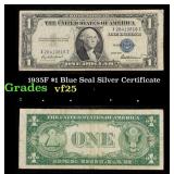 1935F $1 Blue Seal Silver Certificate Grades vf+