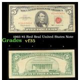 1963 $5 Red Seal United States Note Grades vf++