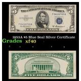 1953A $5 Blue Seal Silver Certificate Grades xf