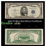 1953 $5 Blue Seal Silver Certificate Grades xf+