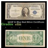1935F $1 Blue Seal Silver Certificate Grades vf++