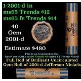 BU Shotgun Jefferson 5c roll, 2001-d 40 pcs Bank $