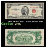 1953 $2 Red Seal United States Note Grades vf++