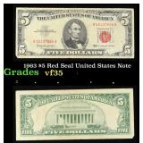1963 $5 Red Seal United States Note Grades vf++