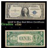 1935F $1 Blue Seal Silver Certificate Grades vf++