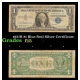 1957B $1 Blue Seal Silver Certificate Grades f+