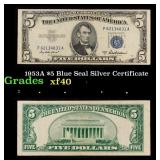 1953A $5 Blue Seal Silver Certificate Grades xf