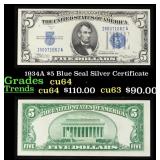 1934A $5 Blue Seal Silver Certificate Grades Choic