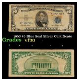 1953 $5 Blue Seal Silver Certificate Grades vf++