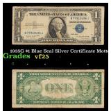 1935G $1 Blue Seal Silver Certificate Grades vf+ M