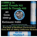 BU Shotgun Jefferson 5c roll, 1999-p 40 pcs Bank $