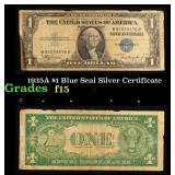 1935A $1 Blue Seal Silver Certificate Grades f+