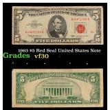 1963 $5 Red Seal United States Note Grades vf++