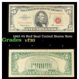 1963 $5 Red Seal United States Note Grades vf++