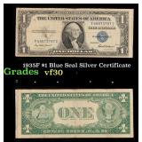 1935F $1 Blue Seal Silver Certificate Grades vf++