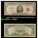 1963 $5 Red Seal United States Note Grades vf++