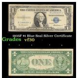 1935F $1 Blue Seal Silver Certificate Grades vf++