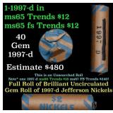 BU Shotgun Jefferson 5c roll, 1997-d 40 pcs Bank $