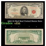 1963 $5 Red Seal United States Note Grades vf++