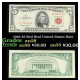 1963 $5 Red Seal United States Note Grades Choice