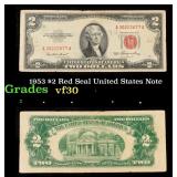 1953 $2 Red Seal United States Note Grades vf++