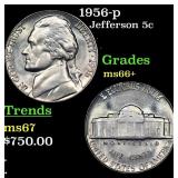 1956-p Jefferson Nickel 5c Grades GEM++ Unc