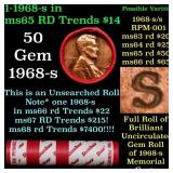 BU Shotgun Lincoln 1c roll, 1968-s 50 pcs Dunbar W