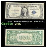 1935C $1 Blue Seal Silver Certificate Grades vf+