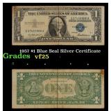 1957 $1 Blue Seal Silver Certificate Grades vf+