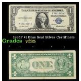 1935F $1 Blue Seal Silver Certificate Grades vf++