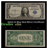 1935A $1 Blue Seal Silver Certificate Grades vf+