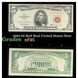 1963 $5 Red Seal United States Note Grades xf+