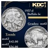 1937-d Select Unc Buffalo Nickel 5c 30 Grades